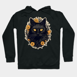 Black cat and yellow flowers Hoodie